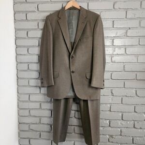George J Good Berkeley Mens Suit Brown Orange Windowpane Plaid Woven in England